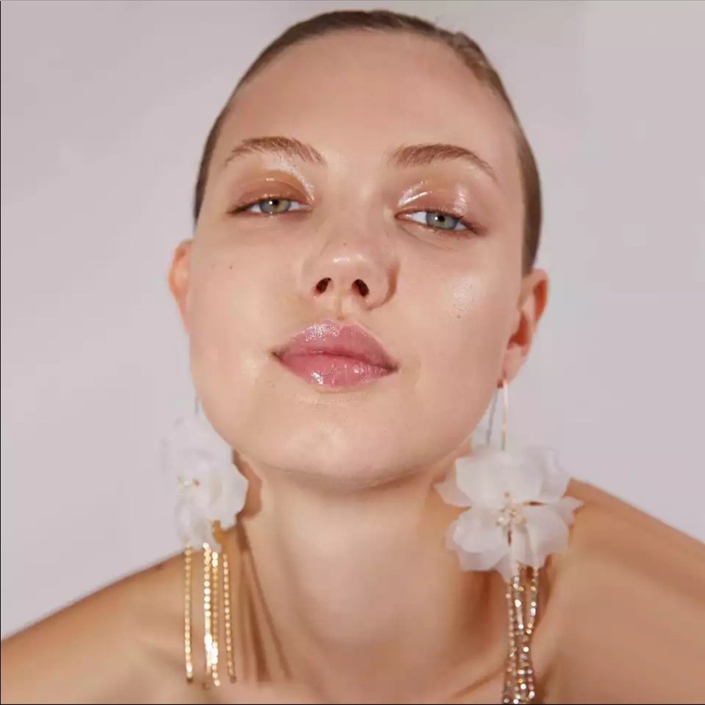 Zara White Floral Earrings with Gold Accents